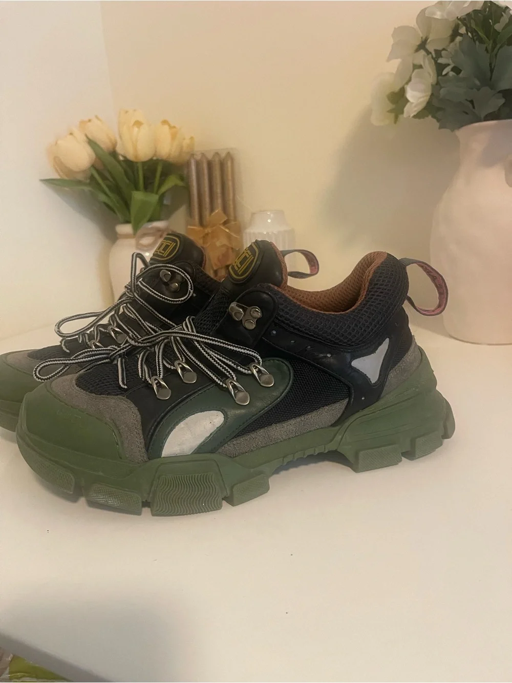 Gucci Black & Green Men's Chunky Lace-Up Sneakers